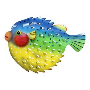 Porcupine Fish Painted Metal Wall Decor 17.75 Inches